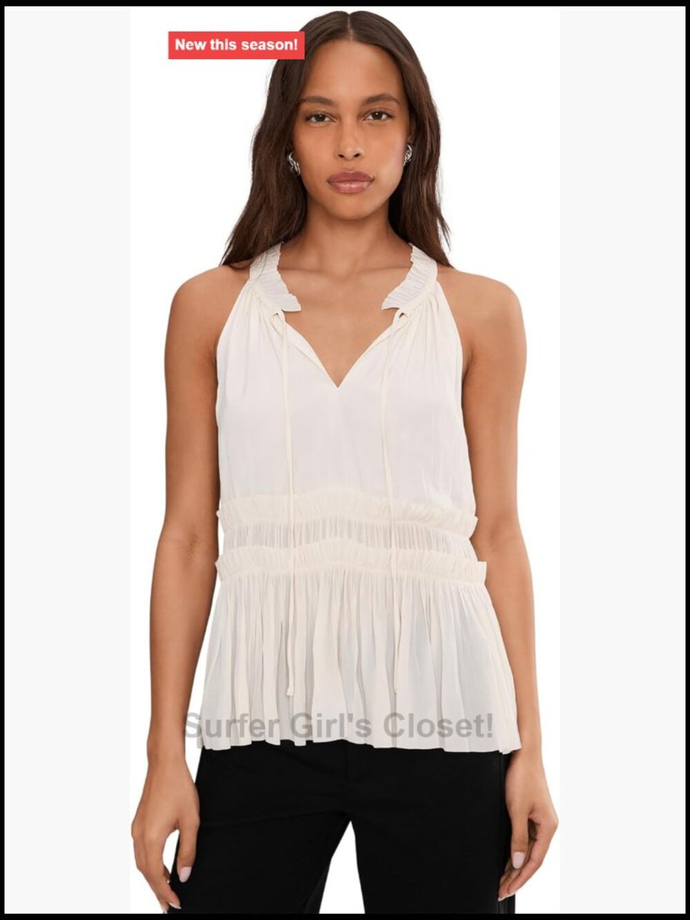 Sleeveless Ruffled Woven Top V-Neck 100% Polyester